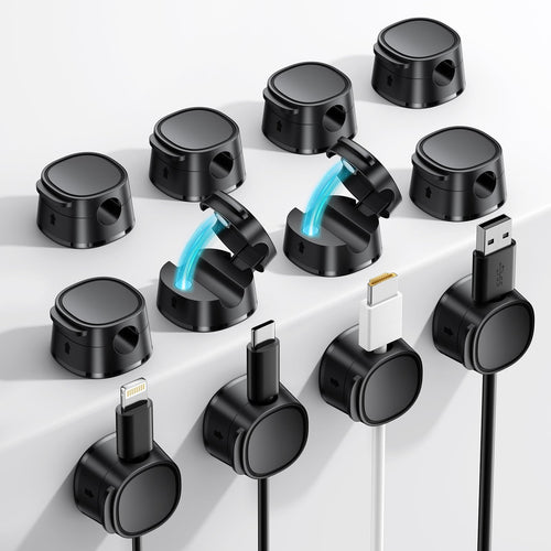 FlyCoco 12 Pack Magnetic Cable Clips Cord Organizer for Desk Phone Charger Cord [Smooth Adjustable] Adhesive Wire Organizer Keeper for Nightstand Wall Car Office Black
