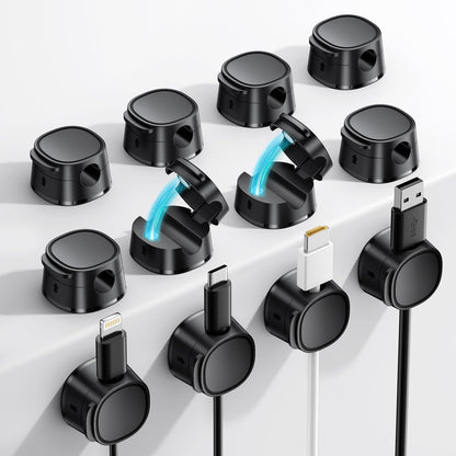 FlyCoco 12 Pack Magnetic Cable Clips Cord Organizer for Desk Phone Charger Cord [Smooth Adjustable] Adhesive Wire Organizer Keeper for Nightstand Wall Car Office Black